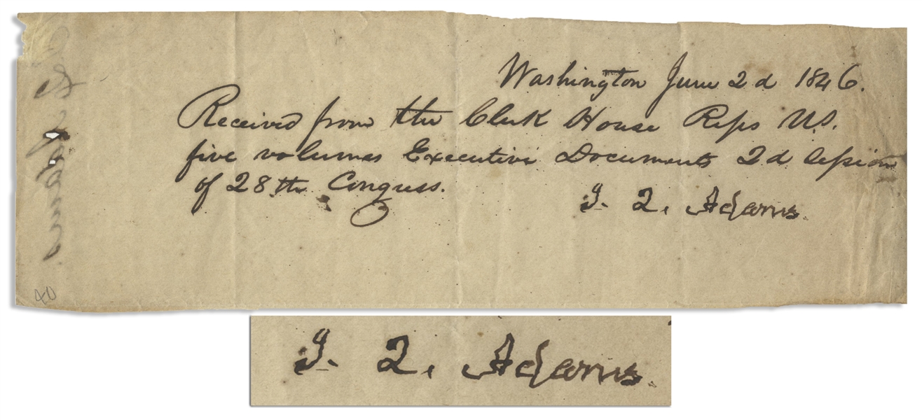 John Quincy Adams Note Signed Related to the 28th Congress